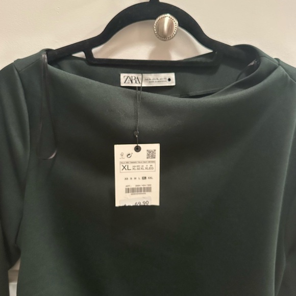 Zara Deep Green dress with rushing on the side boat neck and slit in rear. - Picture 3 of 9